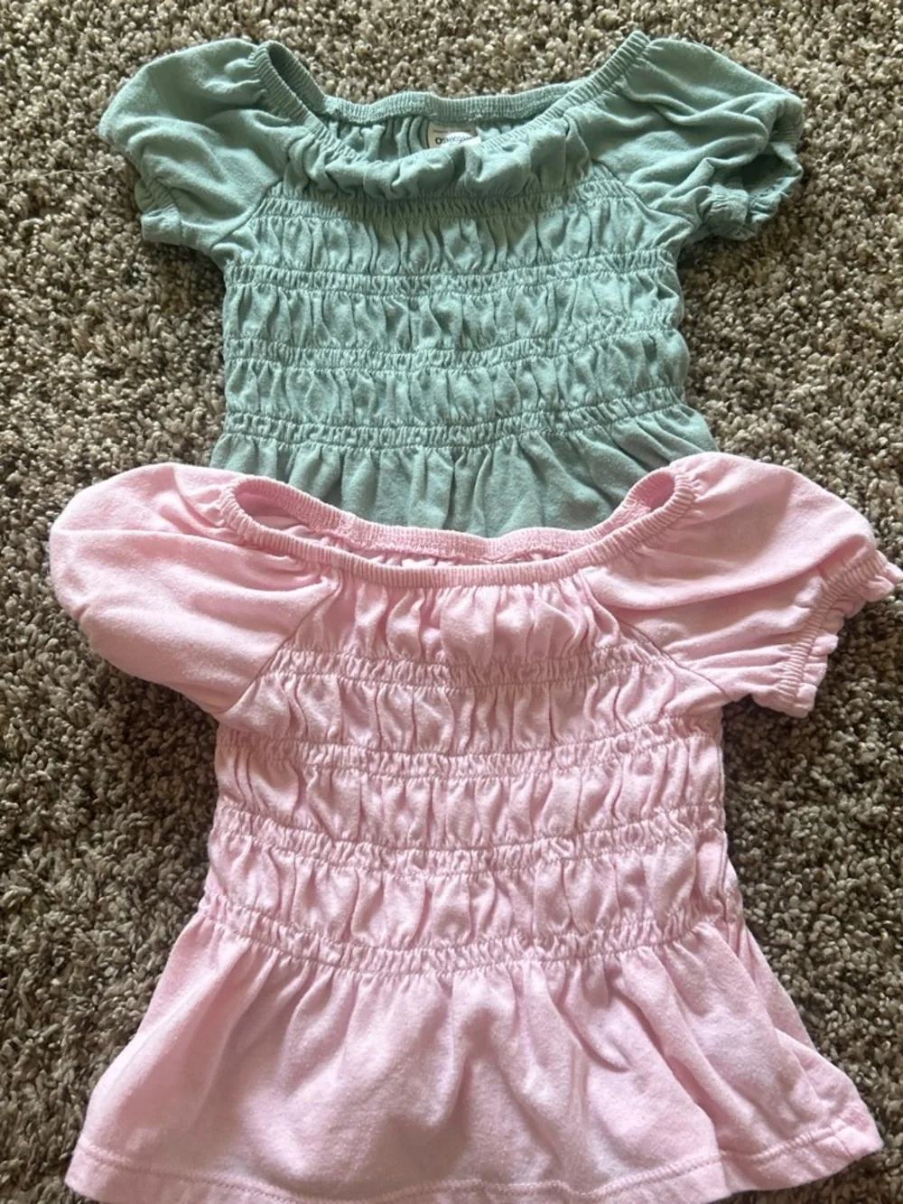 OshKosh B'gosh Pink & Mint Green Smocked Peasant Tops